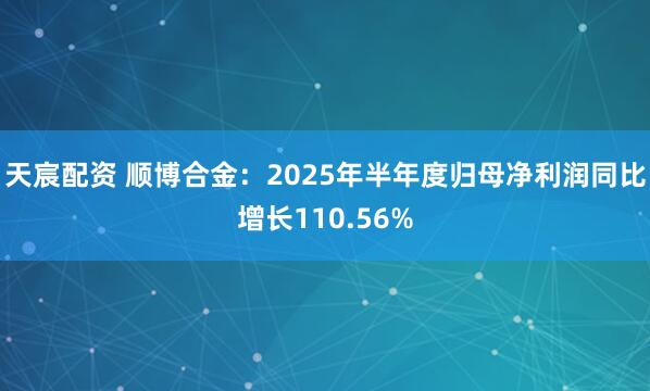 天宸配资 顺博合金：2025年半年度归母净利润同比增长110.56%